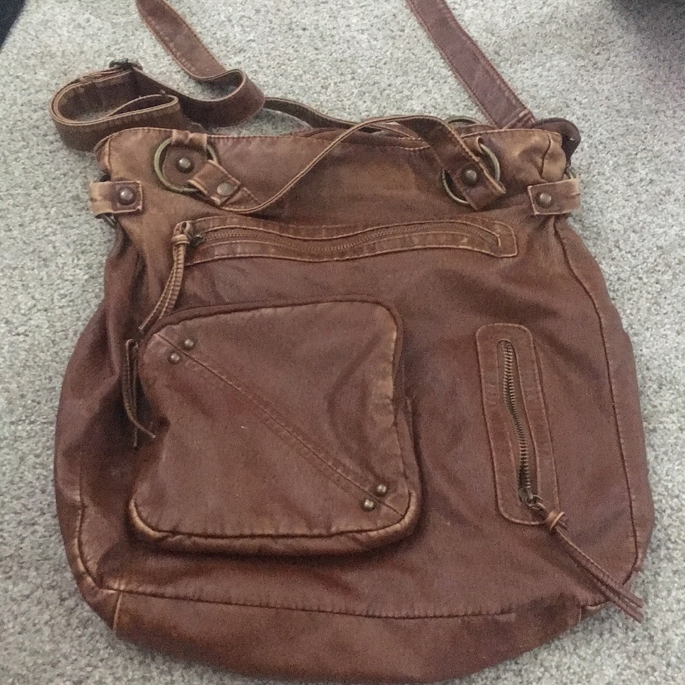 Large brown faux leather crossbody purse